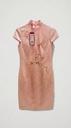 Seiden Cheongsam Kleid Qipao rosa bestickt, Gr. M, neu