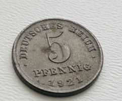 Altes Deutsches Reich 5 Pfennig 1921 Münze sehr schön