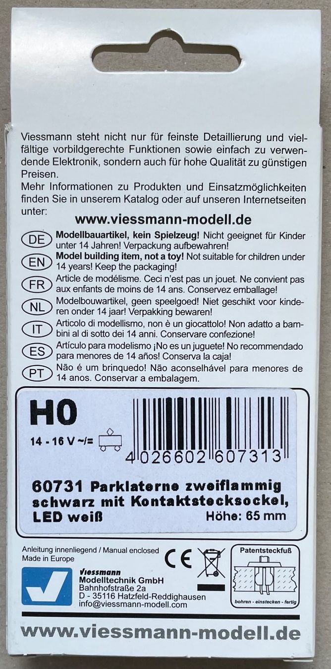 Viessmann Modellini di ferrovie: 60731 Viessmann Parklaterne – Nuovo e nell'imballaggio originale da Root venduto da dioramabau 1