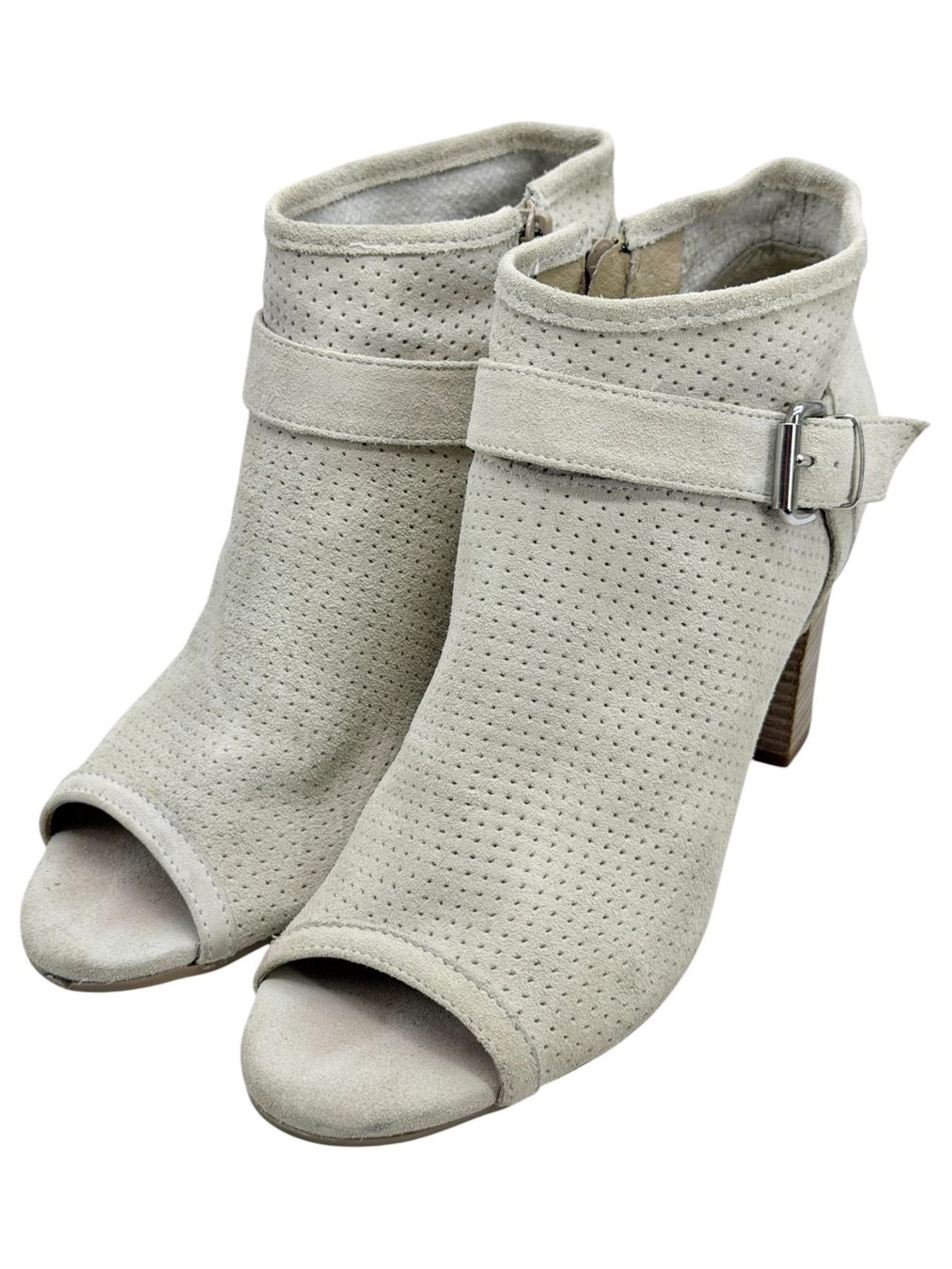 Scarpe da donna: Bottines Manas beige à talons ouvert devant cuir daim gris – Usato da Cossonay-Ville venduto da PatineDuTemps 3
