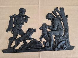 Wandbild Gusseisen Jäger mit Hunden 