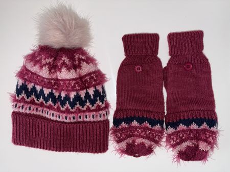 Tu girls fair isle bobble hat & gloves set 10 13 Y 56 cm NEW