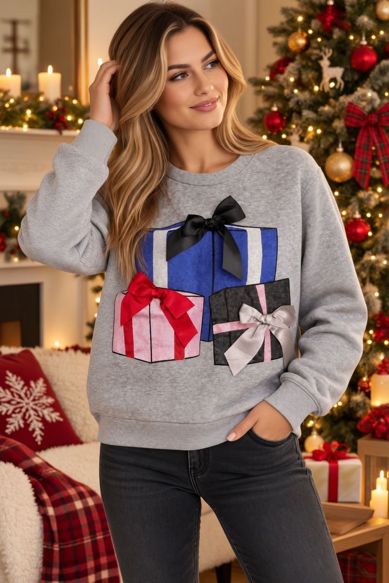 Maglioni & Felpe: Graues Sweatshirt mit Geschenkprint, Grösse L – Usato da Winterthur venduto da -BeHappy24- 6
