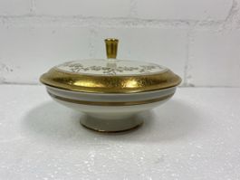 Dose mit Deckel Porzellan goldfarben floral
