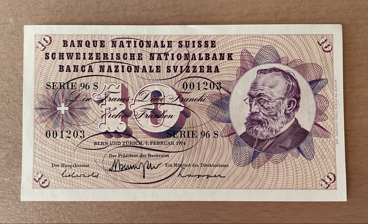 Banconote: 10 Franken Note 1974 ungefaltet  – Nuovo (secondo la descrizione) da Reiden venduto da nepeta12