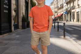 T-SHIRT ENFANT ORANGE À POCHE