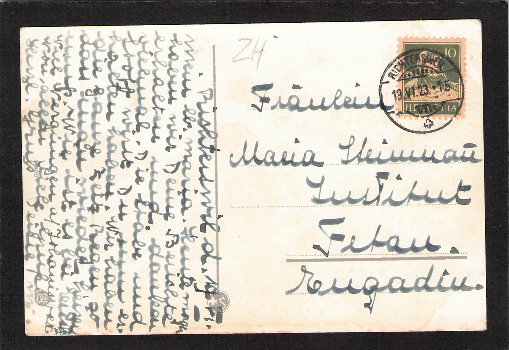 Cartoline postali: #Richterswil , Reformierte Kirche , gel. 1923 – Usato da Reichenburg venduto da Pipo-67 1