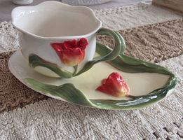 Vintage Hand-Painted Fine Bone China Tulip Teacup & Plate