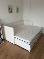 Lit IKEA HEMNES blanc 160*200 avec 2 matelas et 3 tiroirs 