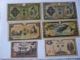 Sammlung alte japanische Banknoten 6 diverse Scheine