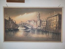 Gemälde Venedig Rialtobrücke signiert 1988 guter Zustand