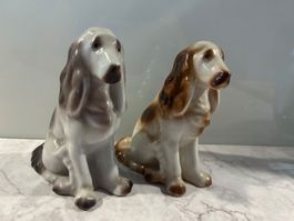 Porzellanfigur Hollohaza Hund sitzend Ungarn Vintage