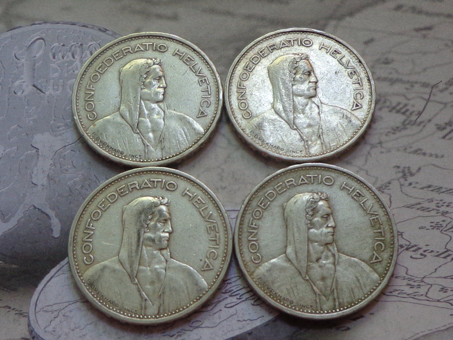Tutti le monete: 4 x 5 Fr. 1931-1932-1933-1935 – Usato da Pully venduto da UCA01 1