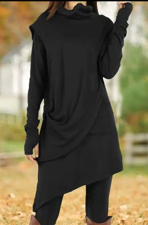 Schwarzes Longshirt / Kleid, asymmetrisch Gr. XL sehr weich