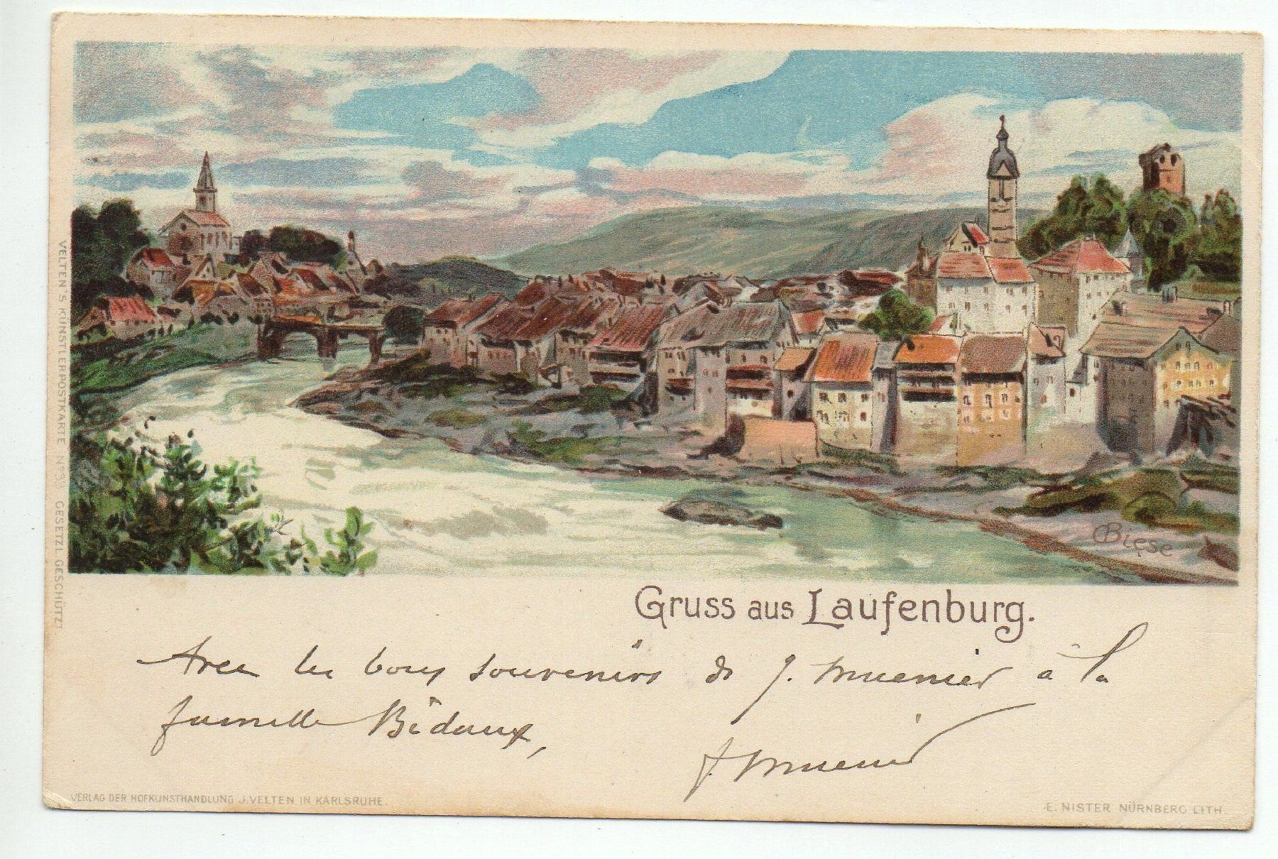 Cartoline postali: LITHO Gruss aus LAUFENBURG 1900 – Usato da Jona venduto da philajona