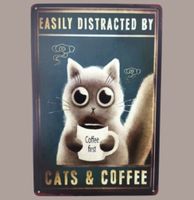 🔥 CATS & COFFEE Katzen Blechschild 💙 20x30cm OVP 🔥