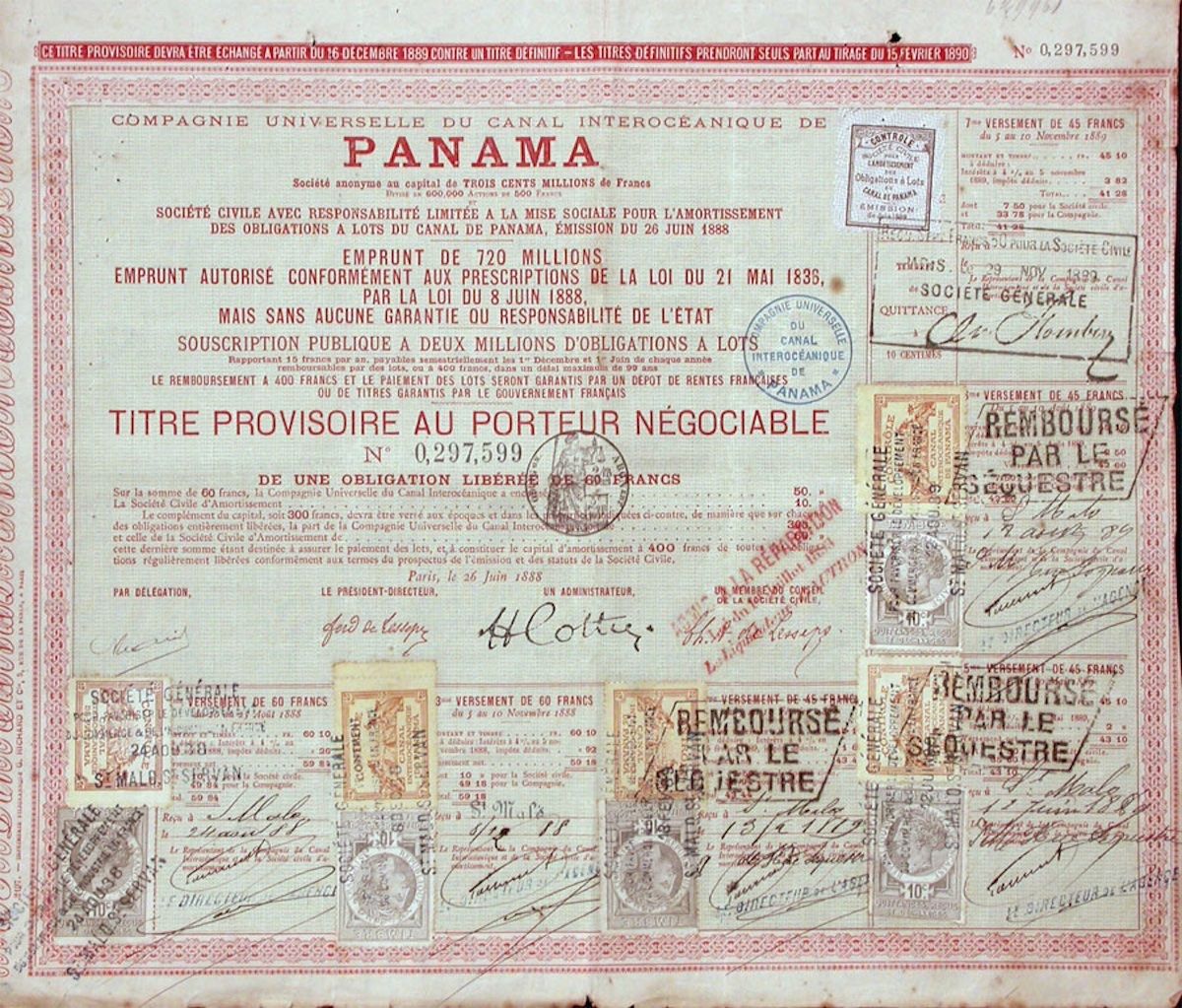 Dokumente: Canal Interocéanique de Panama, Paris - 1888 – Gebraucht aus Solothurn von Sgasche