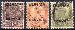 3 BRIEFMARKEN BURMA SERVICE GEORG V. GESTEMPELT 1937 - HE128
