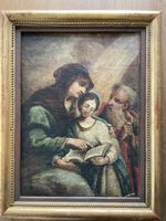 Altes religiöses Gemälde in Öl, Heilige Familie, gerahmt