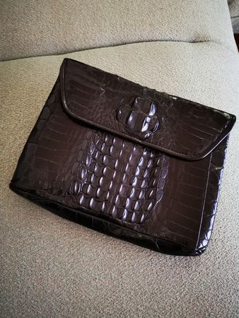 Antike Hornback-Lederclutch / Handtasche um Jahr 1930