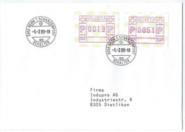 2000 Brief mit ATM 9w Wertfehldruck 0019 + 0051 Rappen