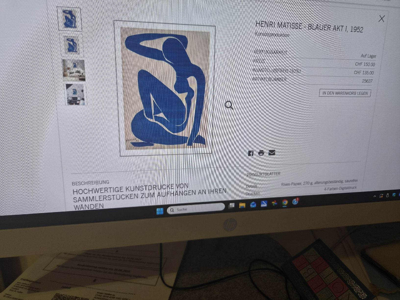 Foto & Immagini: Kunstdruck, Henri Matisse – Nuovo e nell'imballaggio originale da Herzogenbuchsee venduto da 1F1D15EC 1
