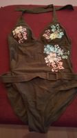 Damen Badeanzug, Khaki mit Blumenmuster, Grösse 38 neuwertig