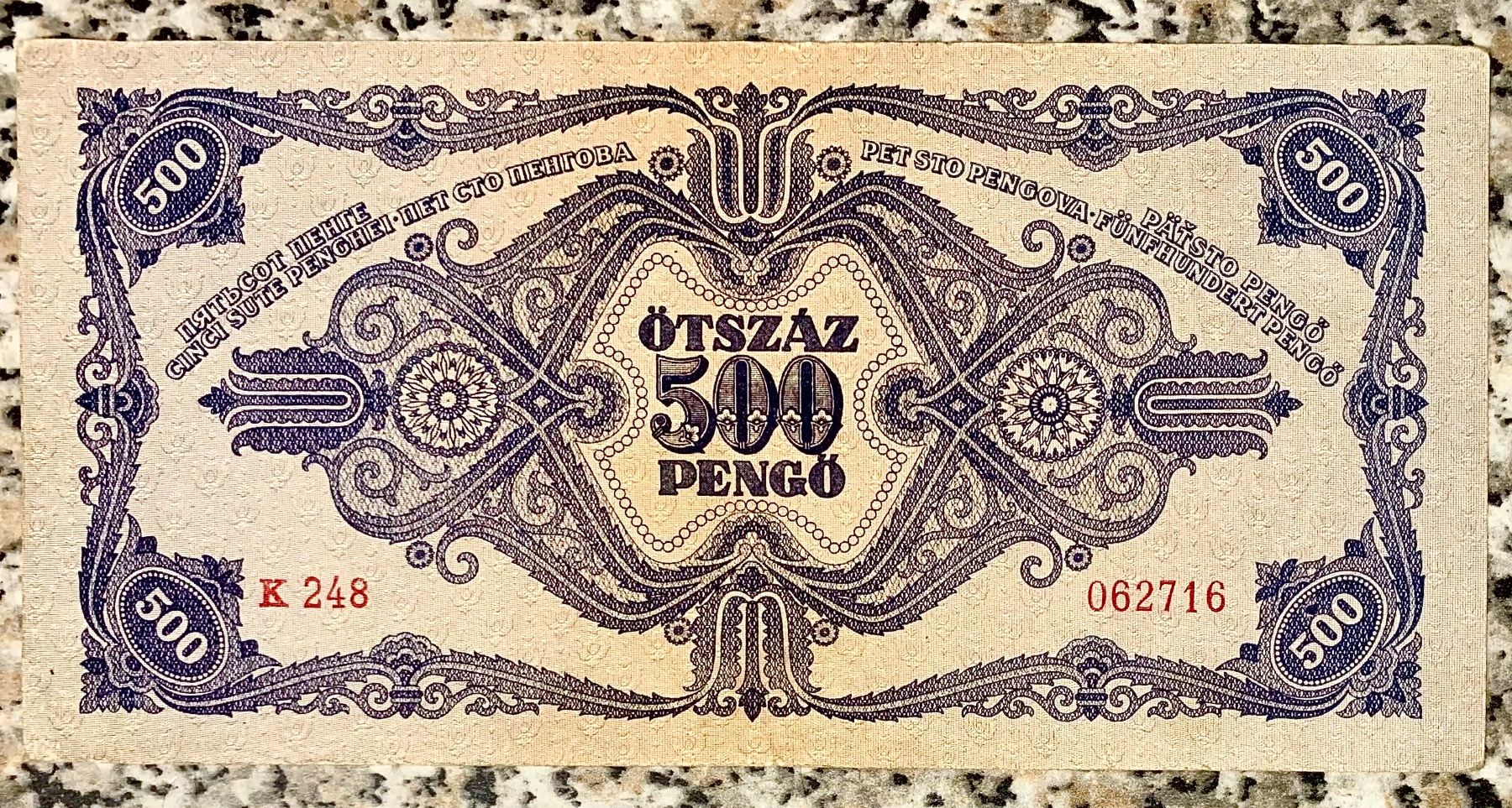Banconote: 500 Pengo Ungarn 1945!!! – Usato da Oberentfelden venduto da NunoLouro 1