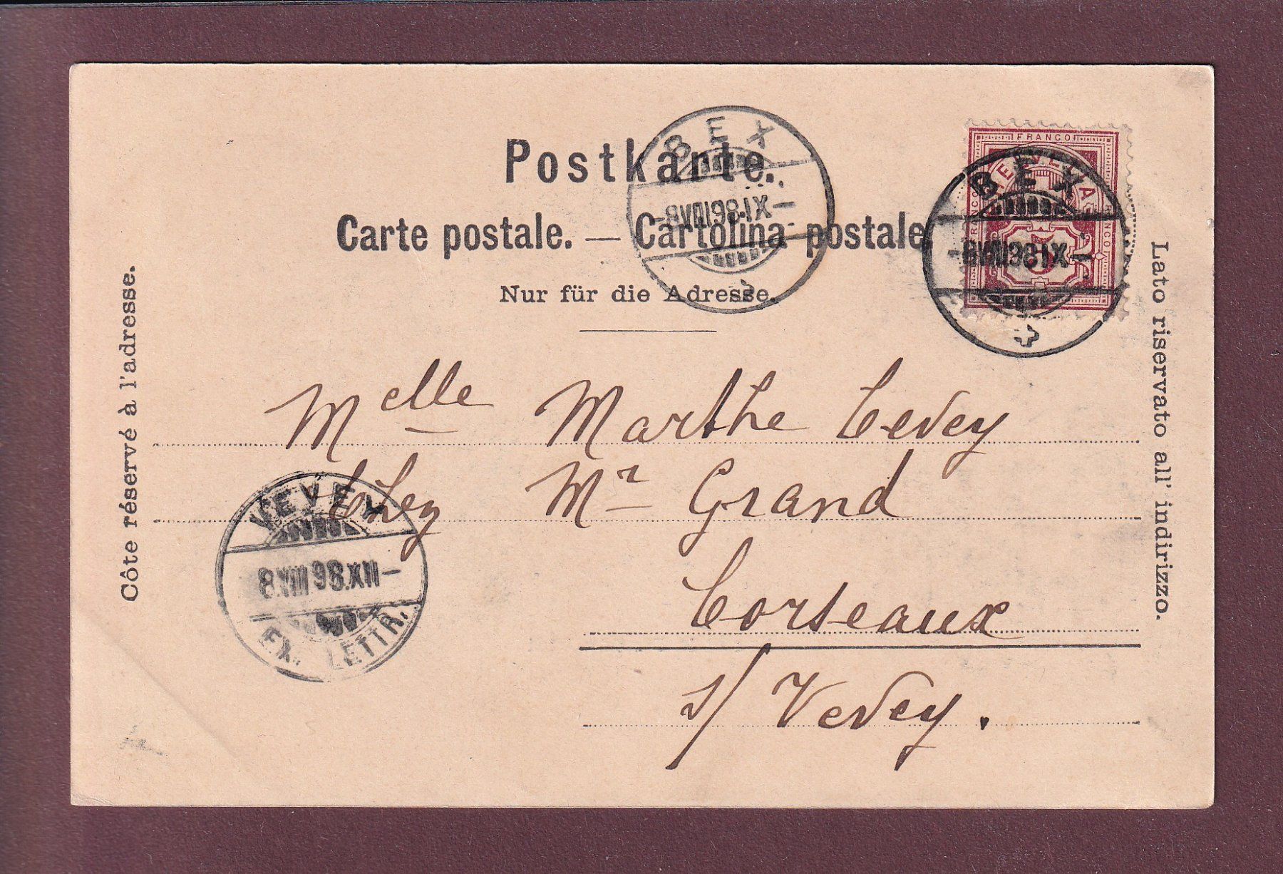 Cartoline postali: BEX - Dents du Midi - 1898 – Usato da Pully venduto da nicecards 1