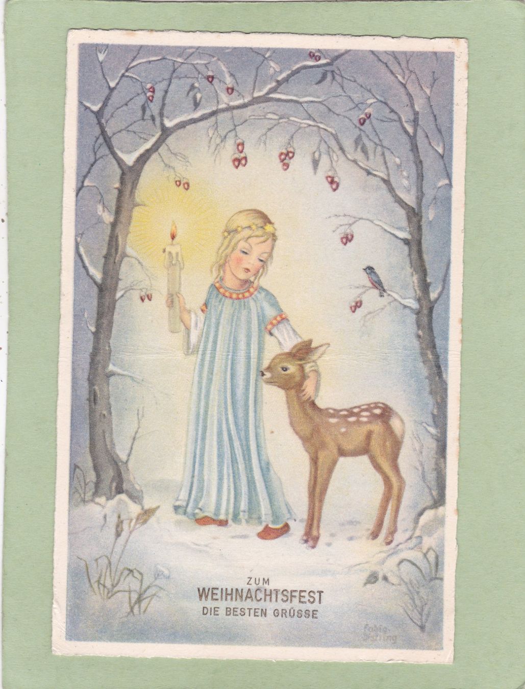 Cartoline postali: Kitsch Kind Reh Weihnachten 1944 – Usato da Herisau venduto da Lisegrat2008