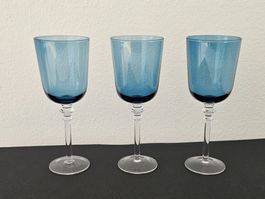 3er Set elegante blaue Weingläser Vintage