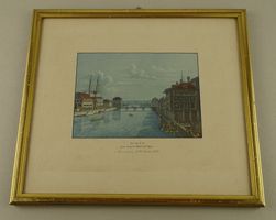ZÜRICH MIT GROSSMÜNSTER & LIMMATQUAI ALTKOLORIERTE AQUATINTA