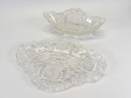 Jugendstil Glas-Schale & Glas-Platte mit Schliffdekor