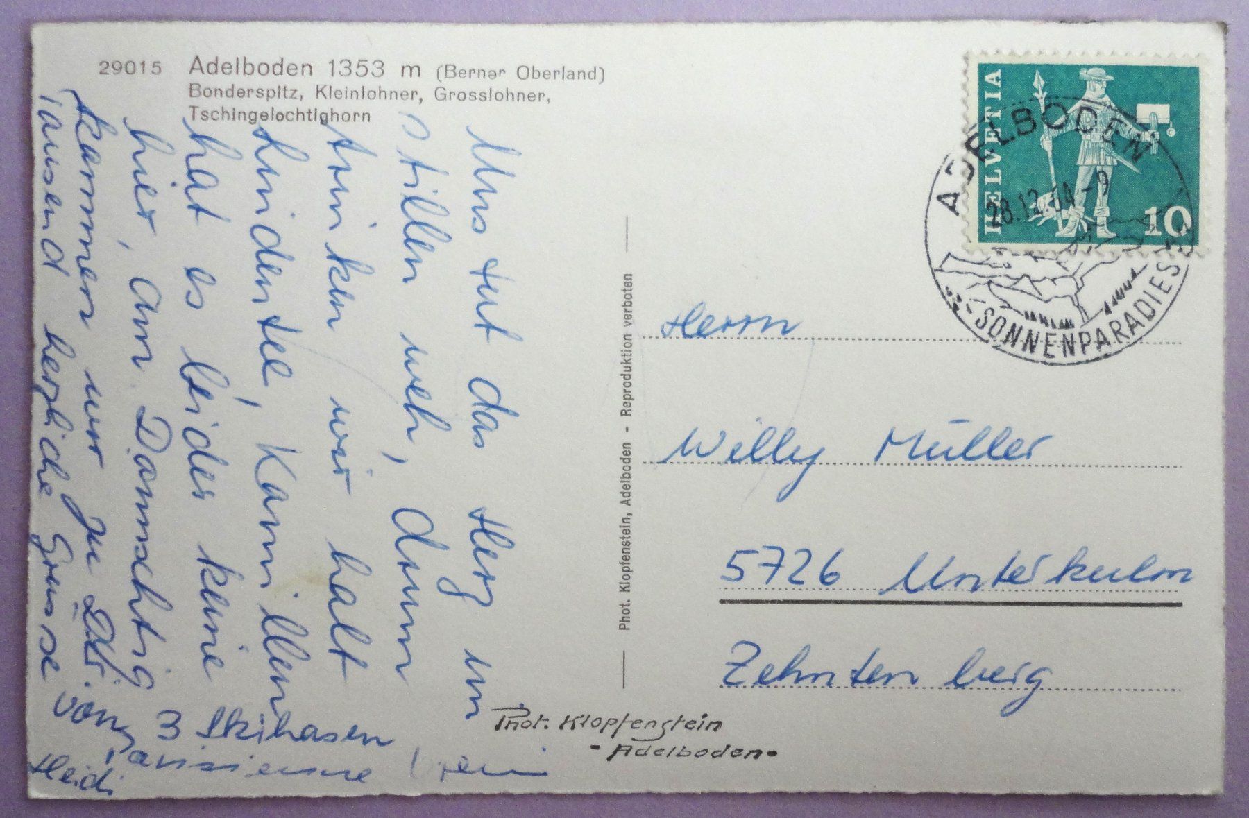 Cartoline postali: Adelboden 1353 m, B.O. – Usato da Fétigny venduto da Billy2miny 1