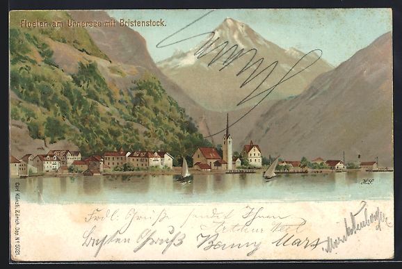 Cartoline postali: Litho Fluelen am Urnersee, Ortsansicht m – Usato da Berlin venduto da bartko-reher
