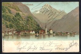 Litho Fluelen am Urnersee, Ortsansicht m