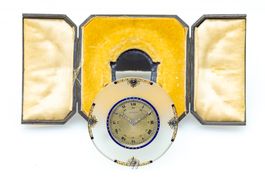 Spaulding & Co Silver, Gold & Enamel Travel Clock, c.1910-15