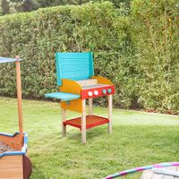 Spielgrill BBQ aus Holz - Blau/Rot - 67x33x75cm