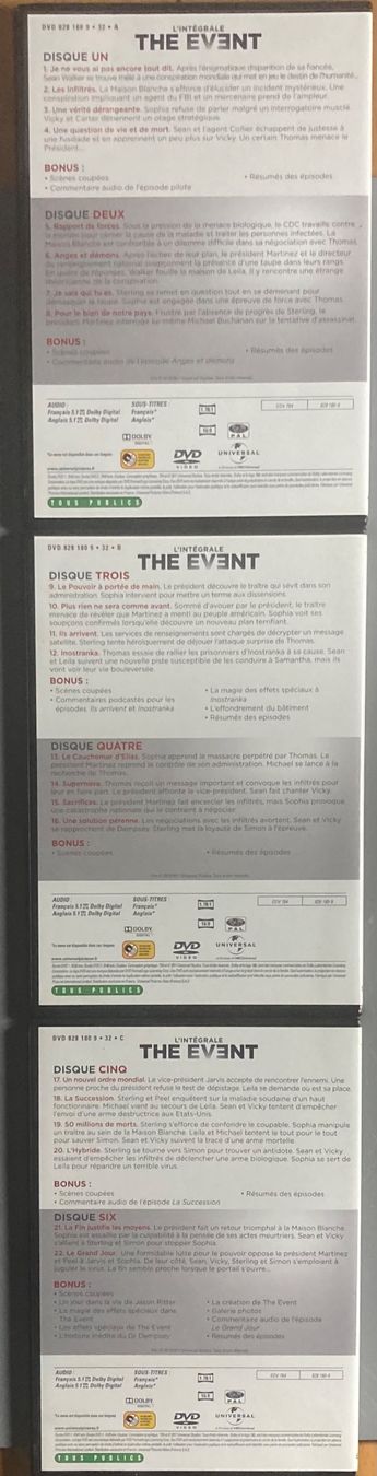 Tutti i DVDs: THE EVENT (QUE CROIREZ-VOUS ?) - L'INTEGRALE – Usato da Poliez-Pittet venduto da Newtown-Records 5