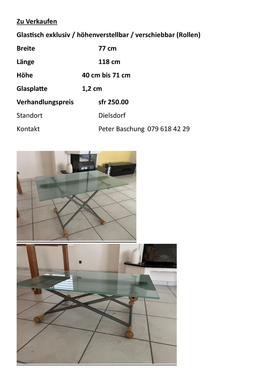 Tavoli: Glastisch Höhenverstellbar – Usato da Dielsdorf venduto da Pbaschi