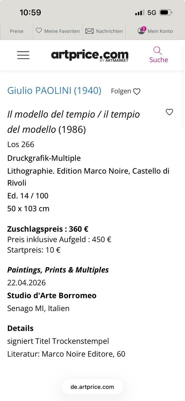 Grafiken & Lithographien: Original Litho Giulio Paolini/ modello del tempio – Gebraucht aus Belp von deal-now 8