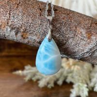 ✲ Larimar Anhänger + Kette 925 Silber ✲ 25,5mm / 5g