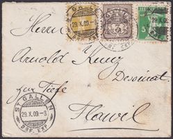 1909, Nr.81+101+119, 3-Farben-Frankatur von ST.GALLEN, 250.-