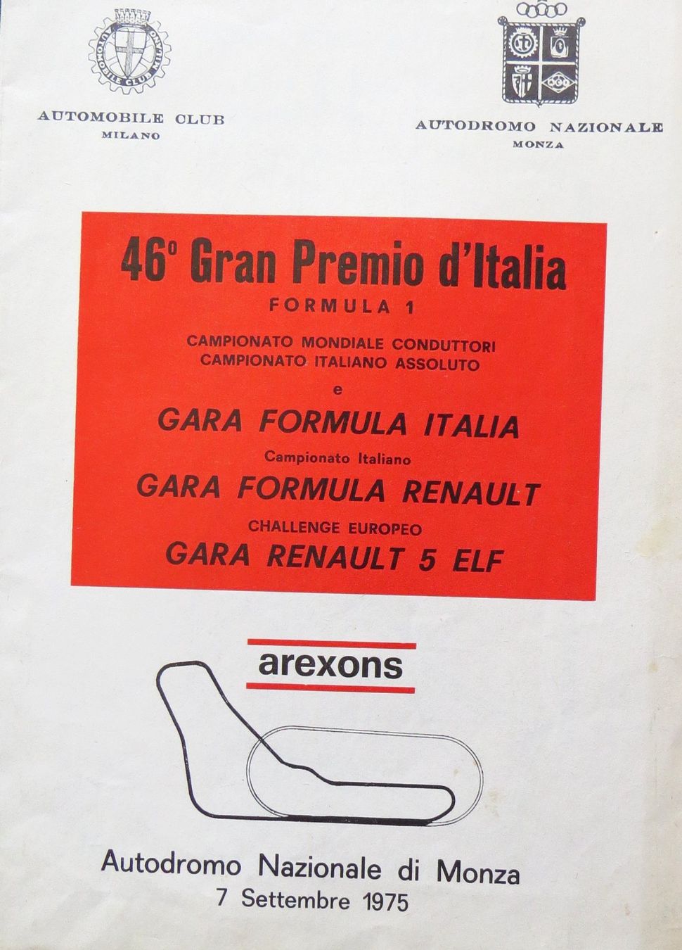 Documenti: Programm Formel 1 GP Italien von 1975 in Monza – Usato da Ettingen venduto da campione_1