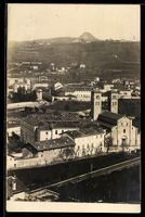AK Lugano, Veduta con chiesa a due torri e quartiere collina