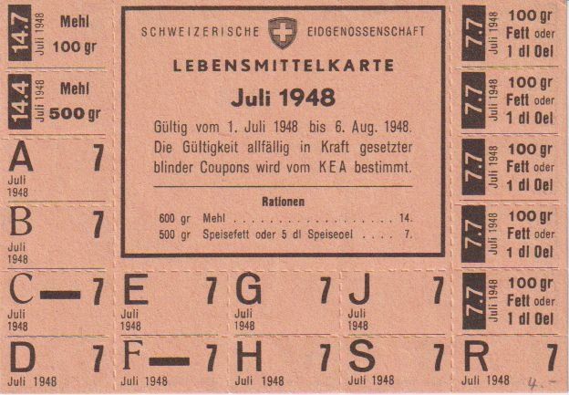 Dokumente: 2 Lebensmittelkarte, 1948 Rationsmarken Schweiz – Gebraucht aus Basel von Bingis 2