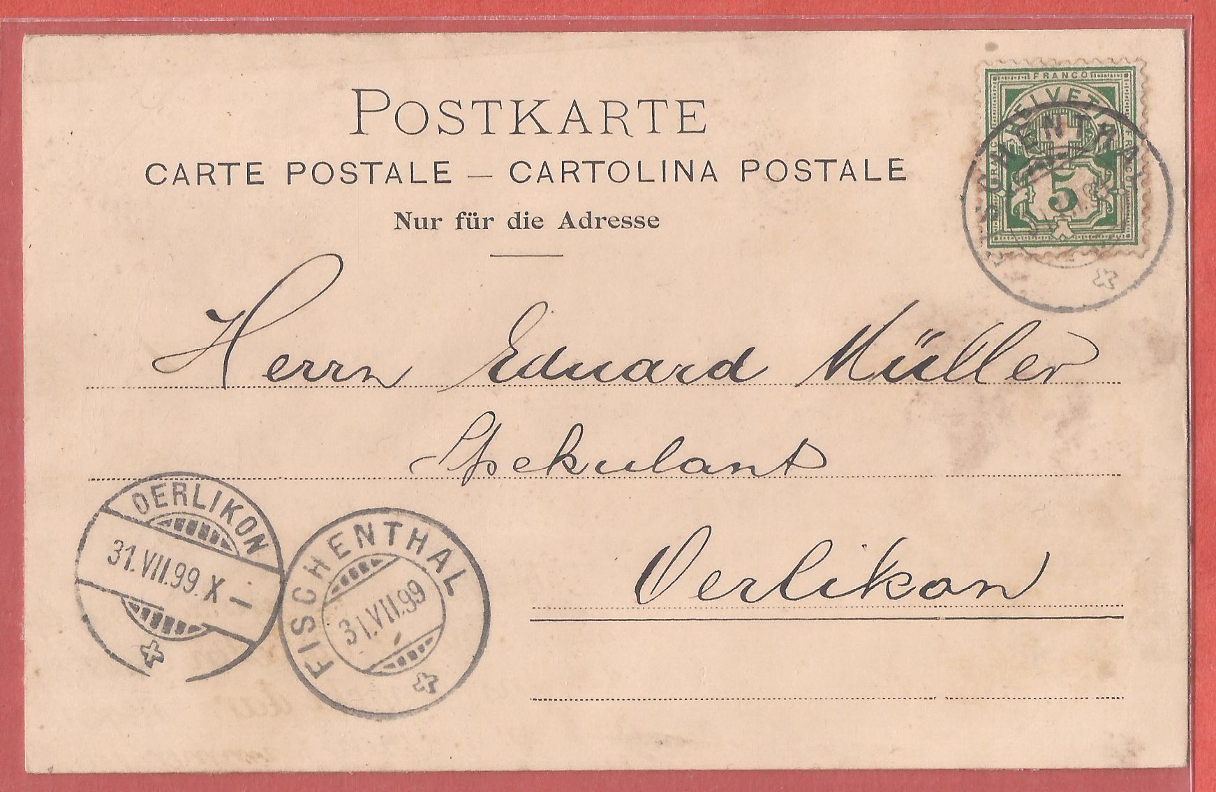 Ansichtskarten: Fischenthal - 1899 – Gebraucht aus Fislisbach von Porano 1