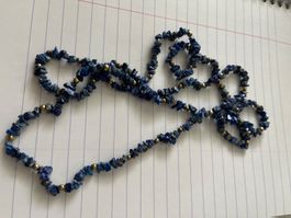 Lapis Lazuli Collier mit goldfarbenen Perlen guter Zustand