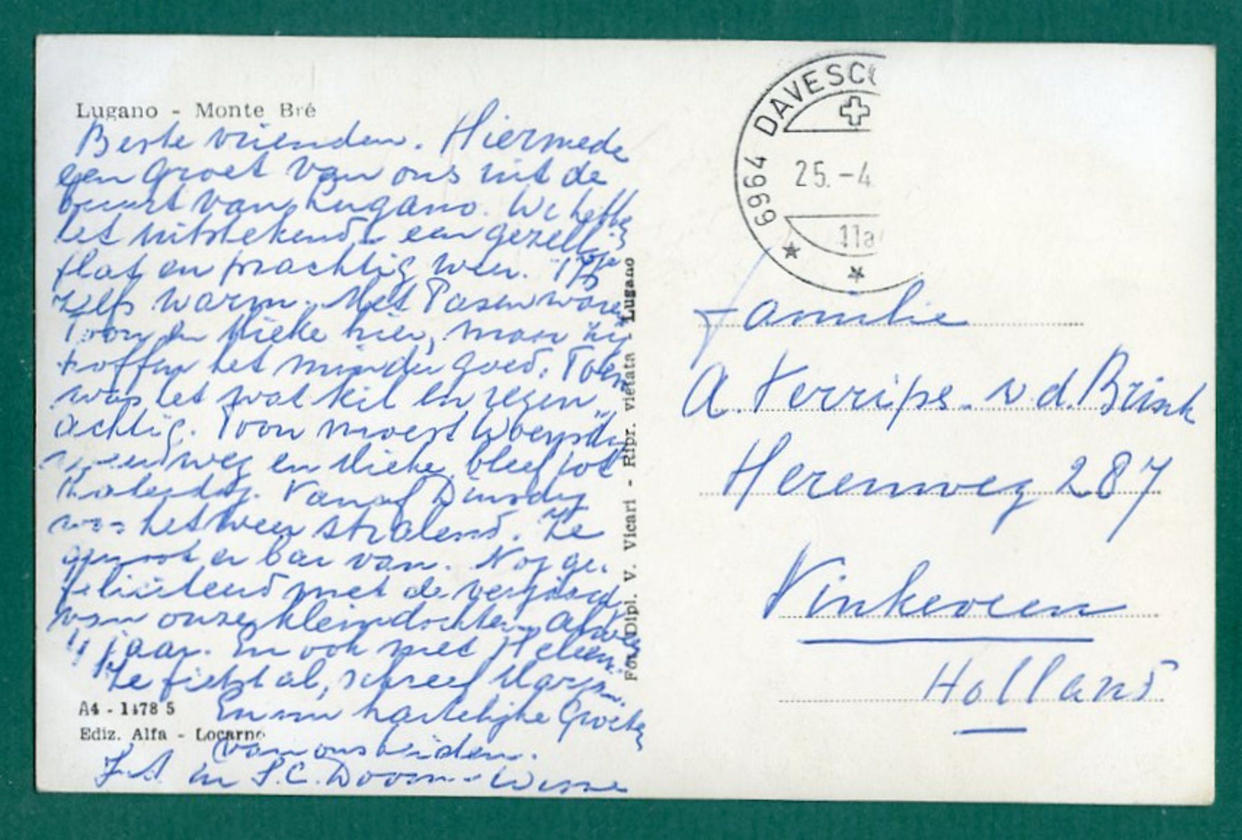 Cartoline postali: Lugano, Monte Brè, gelaufen – Usato da Sargans venduto da Hausi1951 1