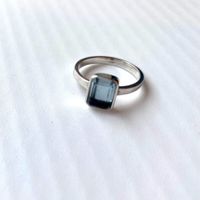 Ring blau eckig rechteckig Baguette 925 Silber 52